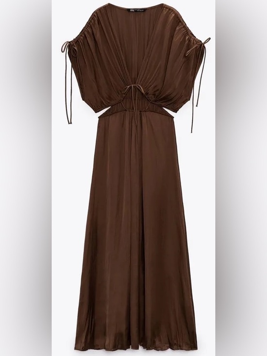 Zara Dresses & Skirts - Zara Brown Maxi Dress with Drawstring Details